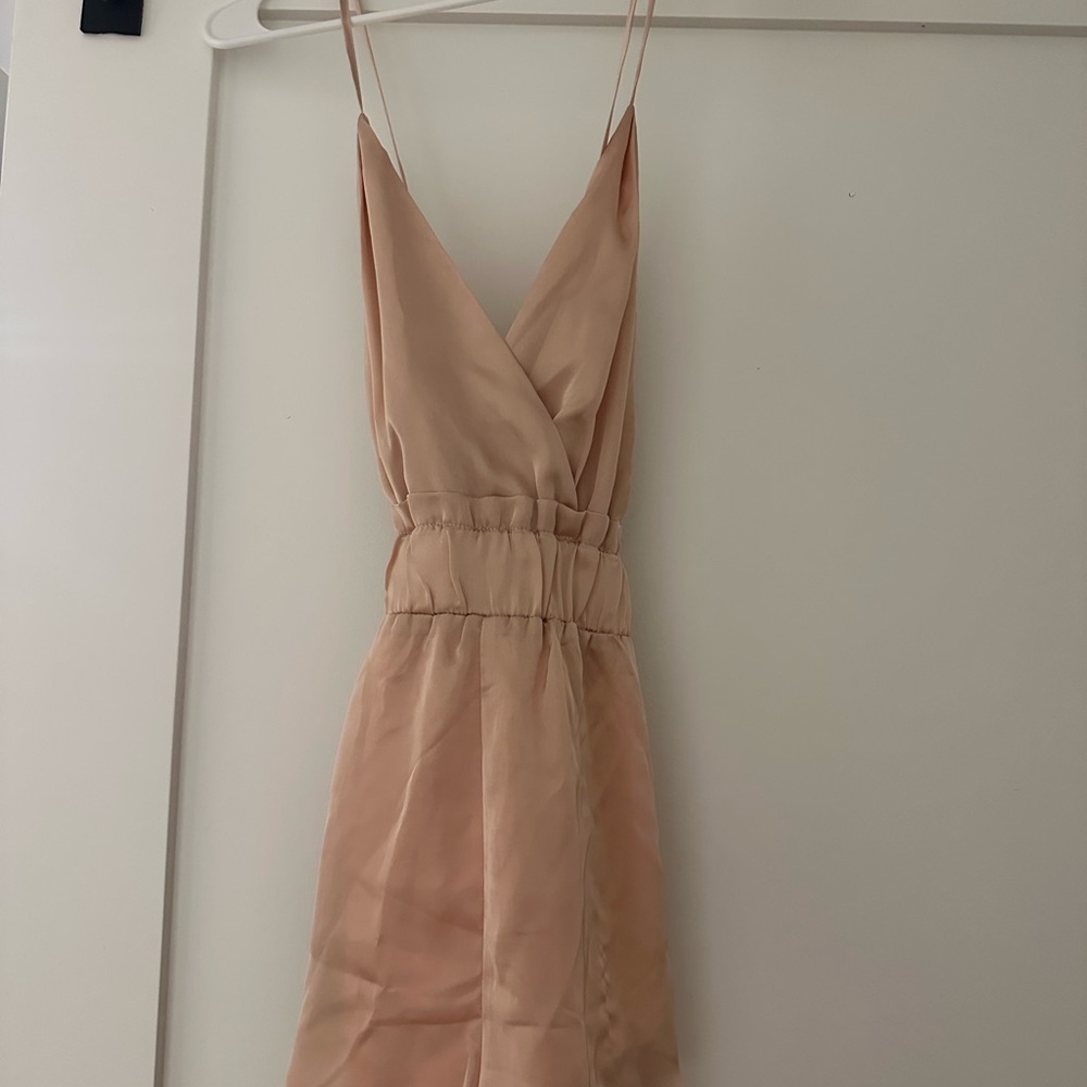 Elegant Peach Spaghetti Strap Satin Romper/Dress BRAND NEW